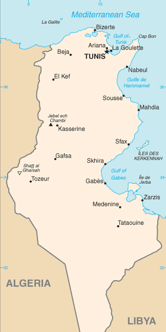 Landkaart Tunesië Landkaart Tunesië